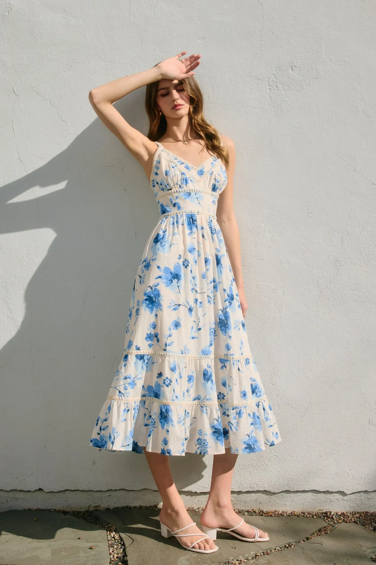 Rosalyn Lace Trim Tiered Maxi Dress