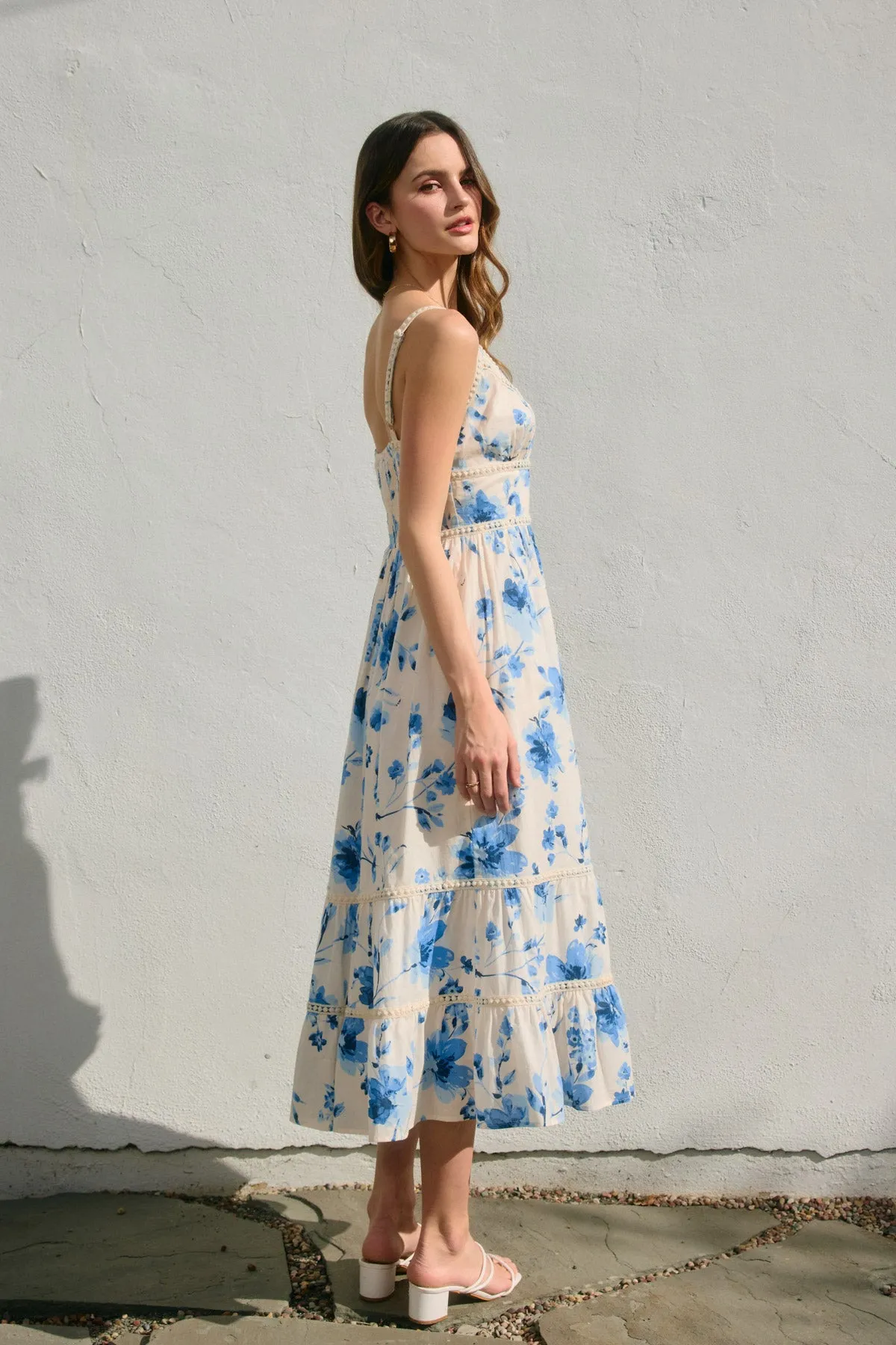 Rosalyn Lace Trim Tiered Maxi Dress