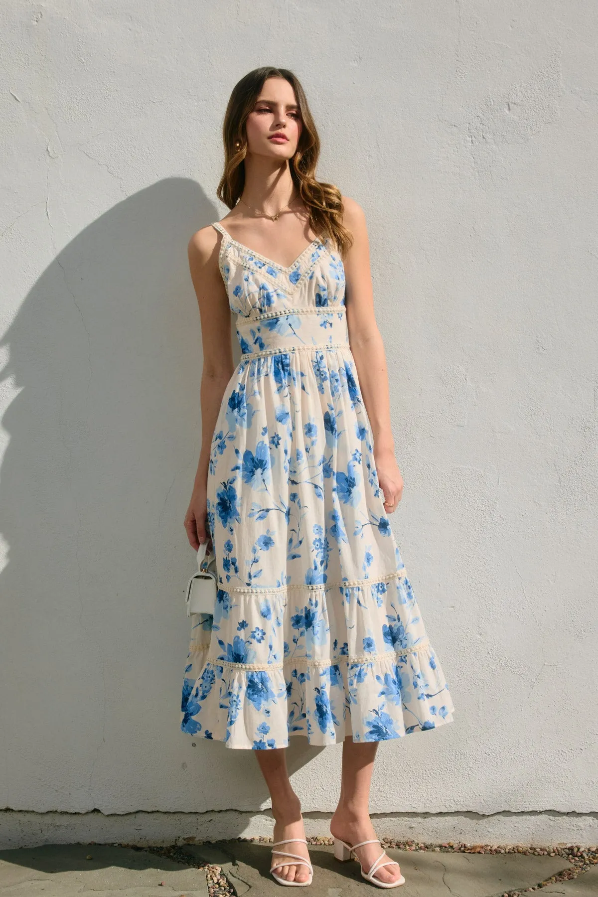 Rosalyn Lace Trim Tiered Maxi Dress