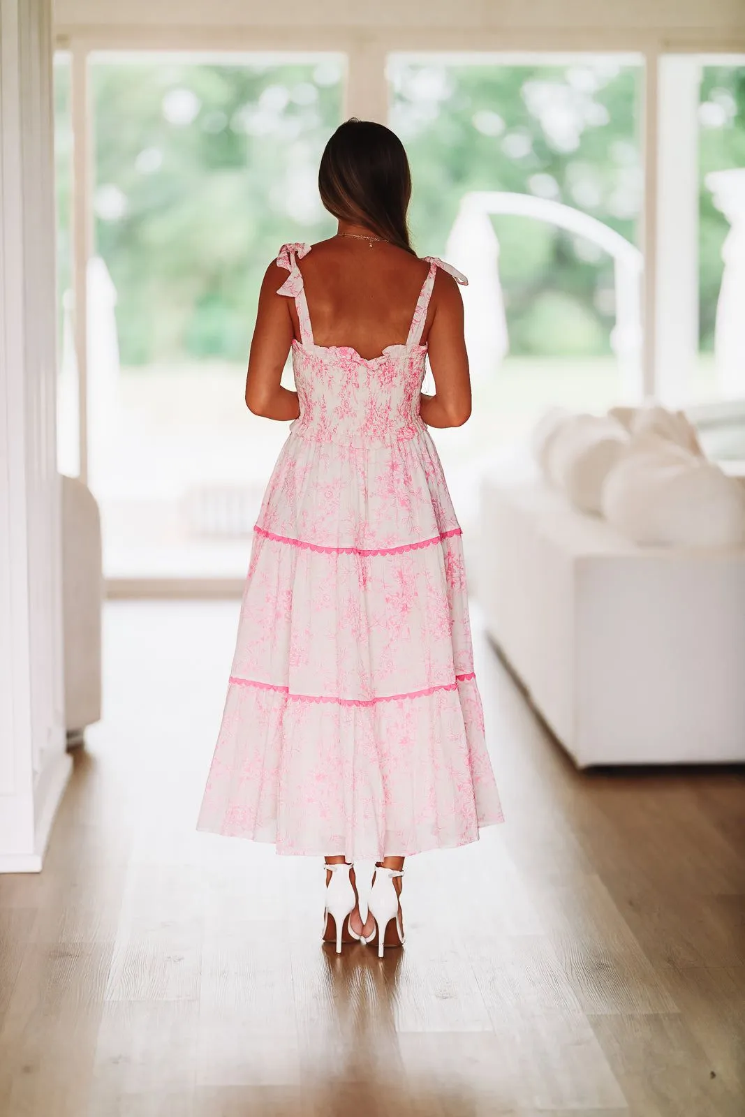 Rosemary Midi Dress - Pink and Ivory