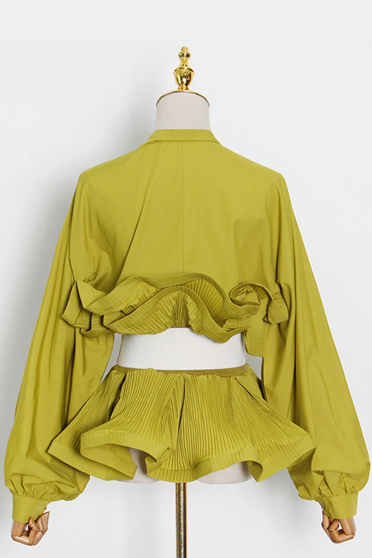 Ruched Ruffle Belt Long Sleeve Blouse