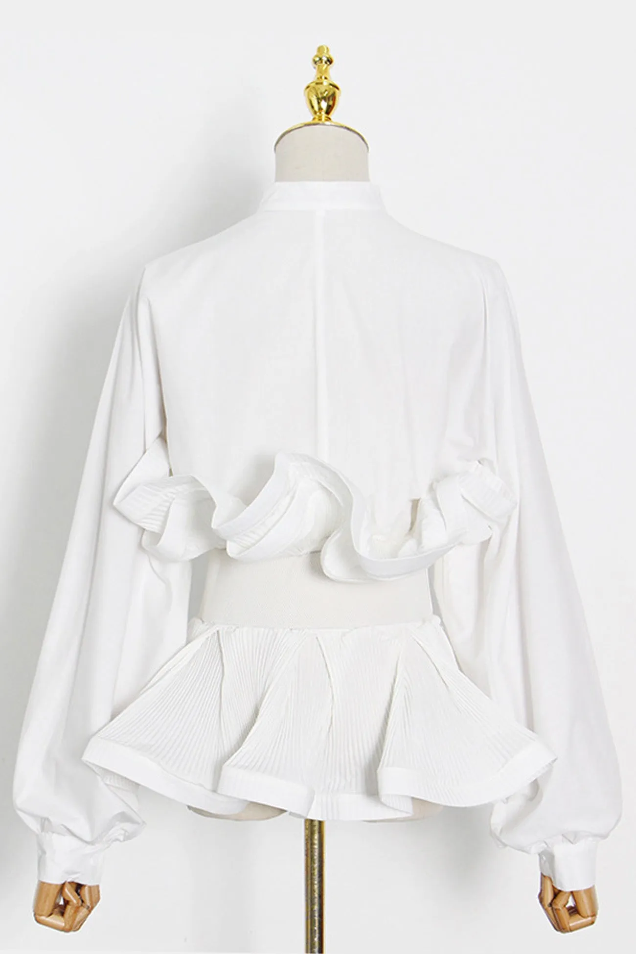 Ruched Ruffle Belt Long Sleeve Blouse