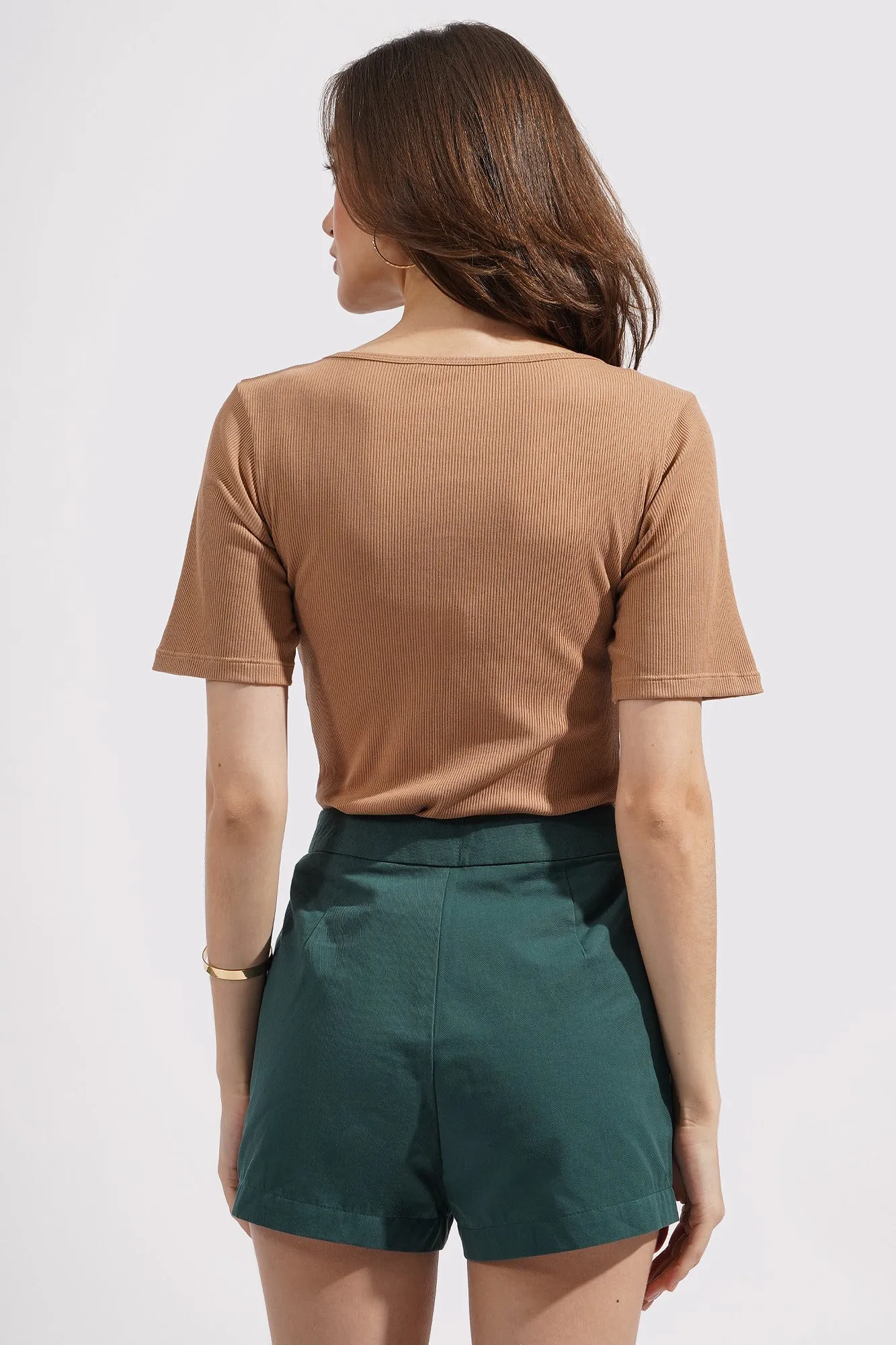 Ruched V-Neck Puff Sleeve Tee