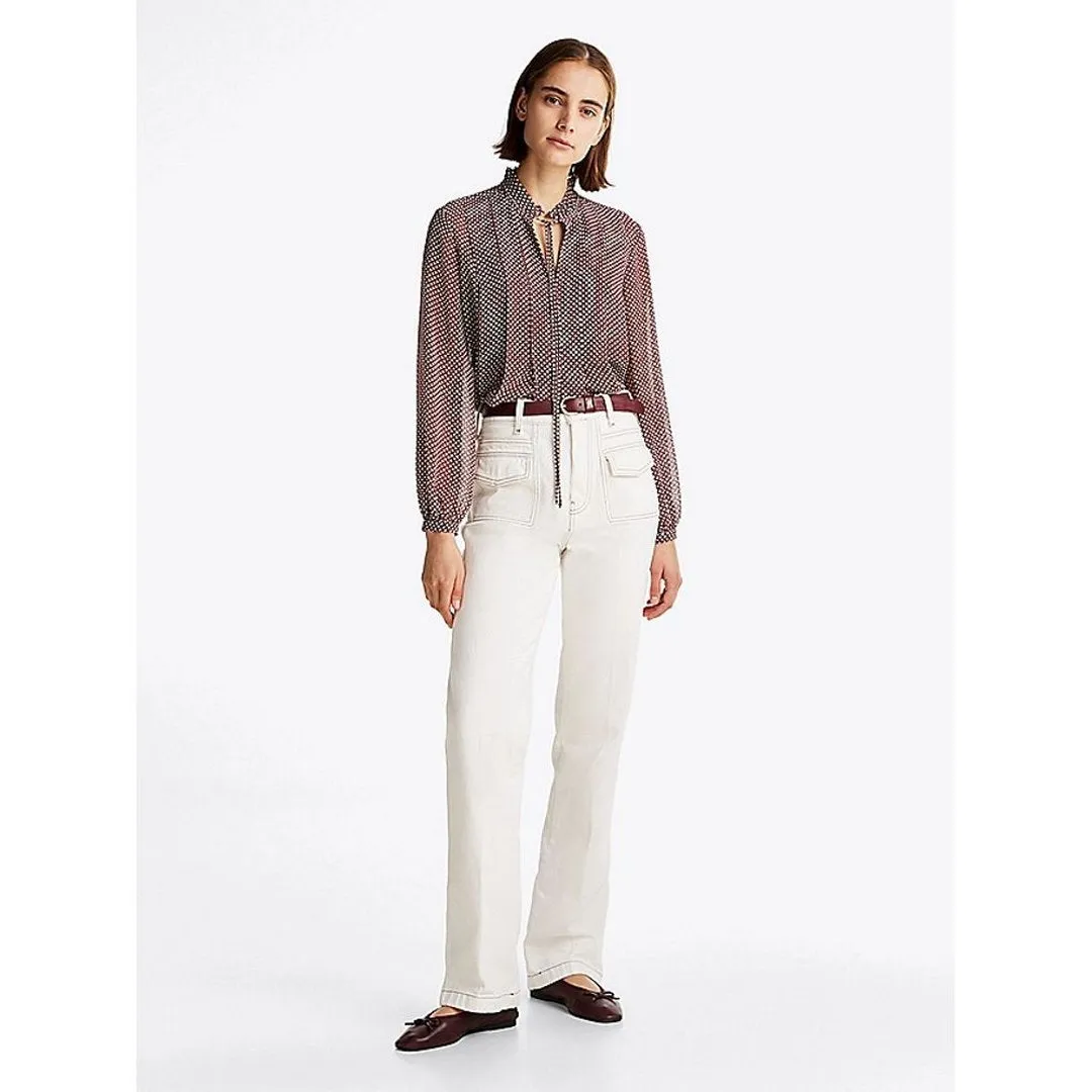 Ruffle Pleat Print Ls Blouse