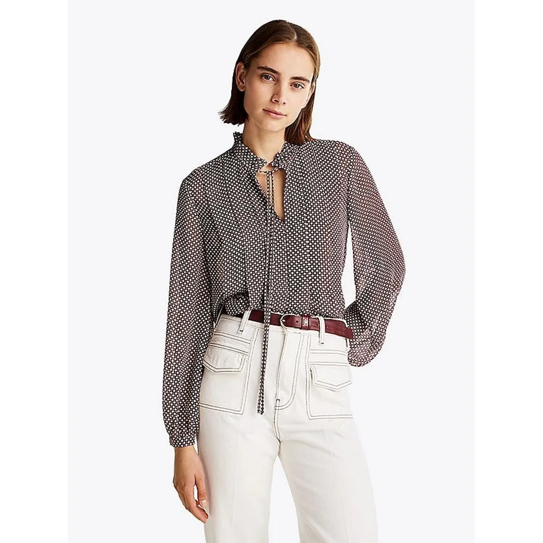 Ruffle Pleat Print Ls Blouse
