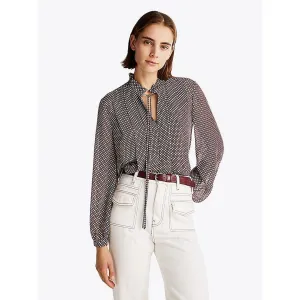 Ruffle Pleat Print Ls Blouse