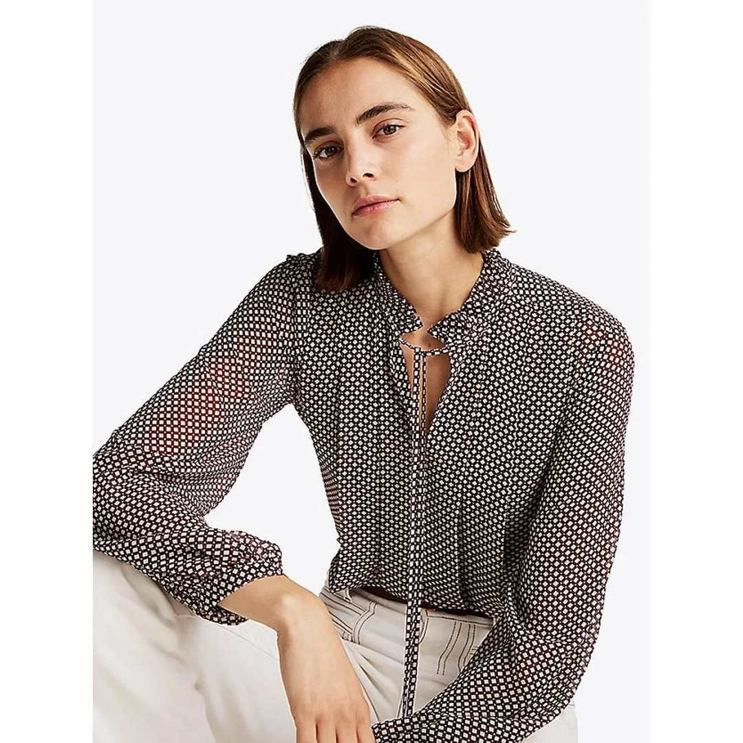 Ruffle Pleat Print Ls Blouse