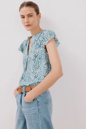 Ruffle Sleeve Blouse - White Print
