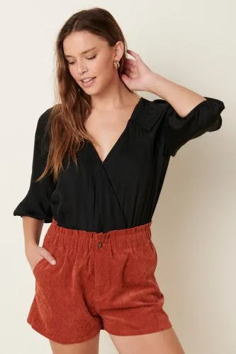 Rust Corduroy Paperbag Shorts