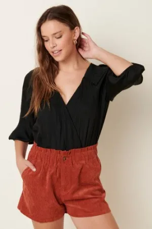 Rust Corduroy Paperbag Shorts