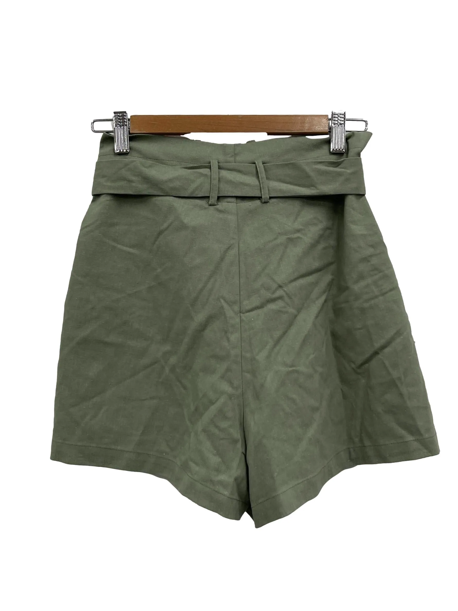 Sage Green Pleated Paperbag Shorts