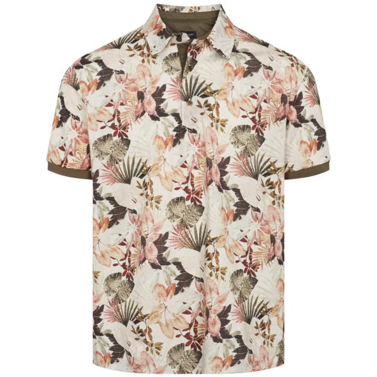 Sand Exotic Print Short Sleeve Polo Shirt - Khaki