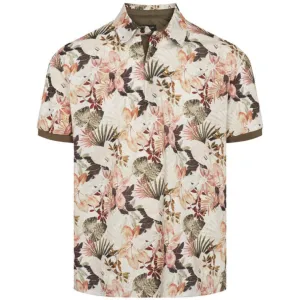 Sand Exotic Print Short Sleeve Polo Shirt - Khaki