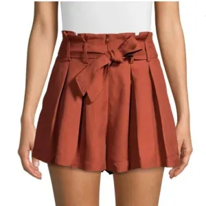 Sandro Paris High Waisted Eddi Paperbag Pleated Shorts