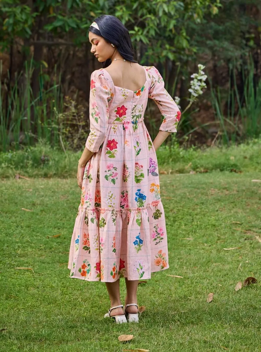 Sansa peach square neck dress
