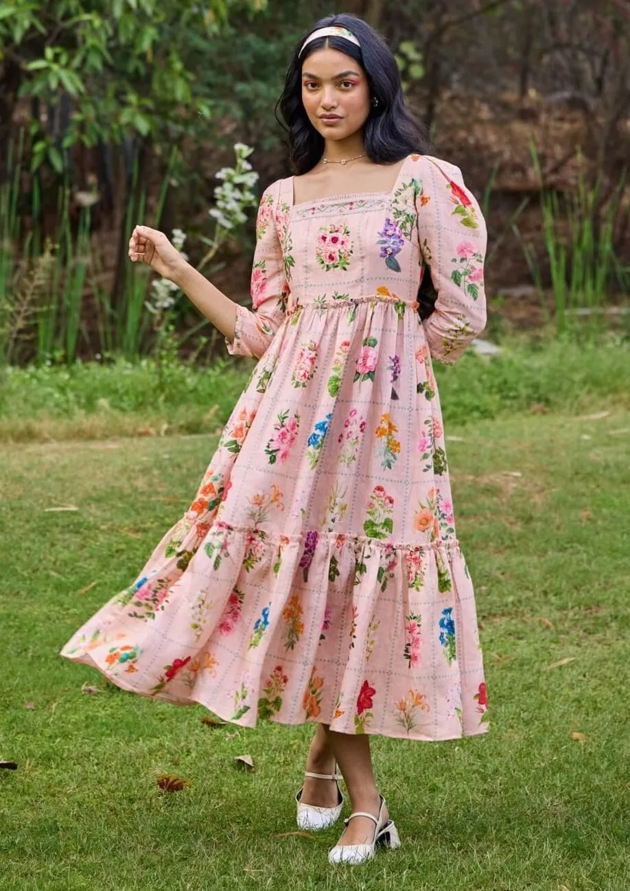 Sansa peach square neck dress
