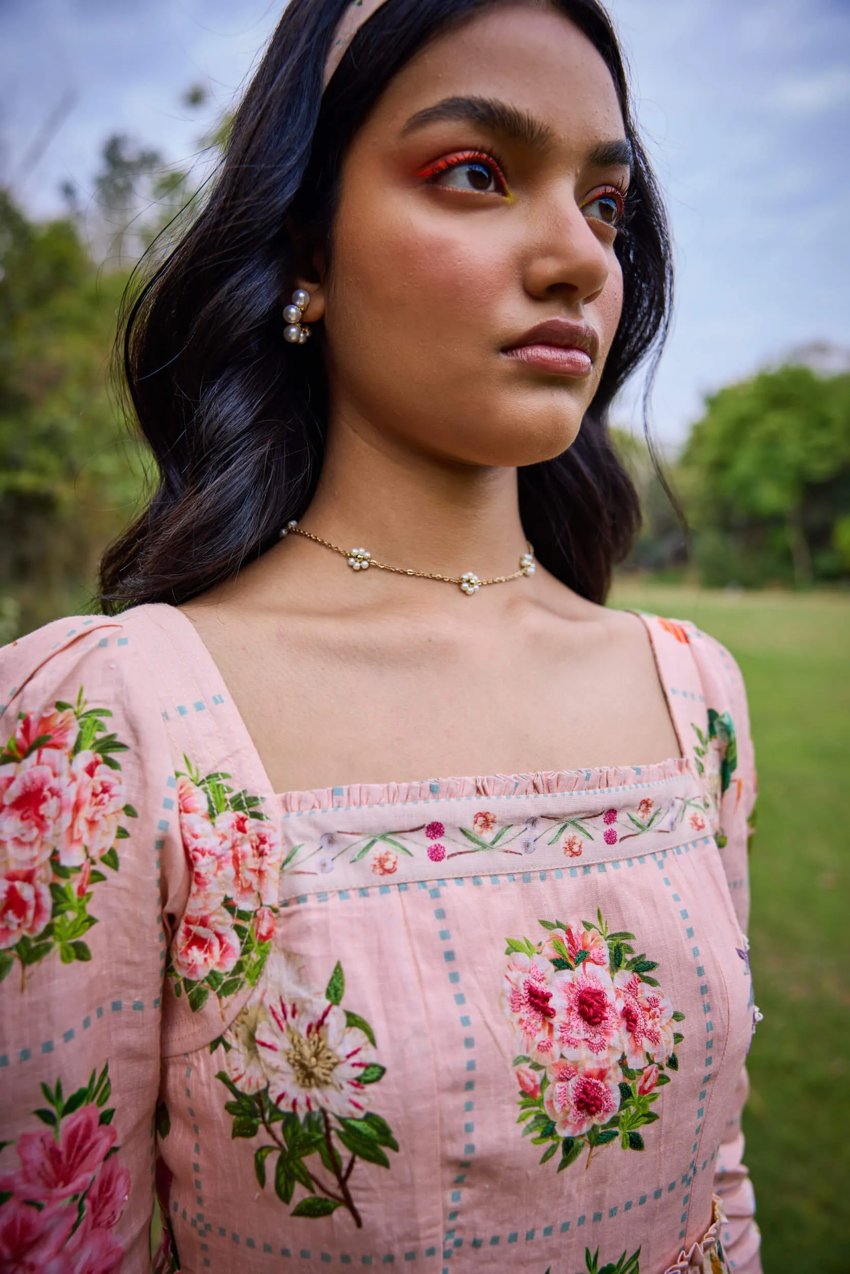 Sansa peach square neck dress