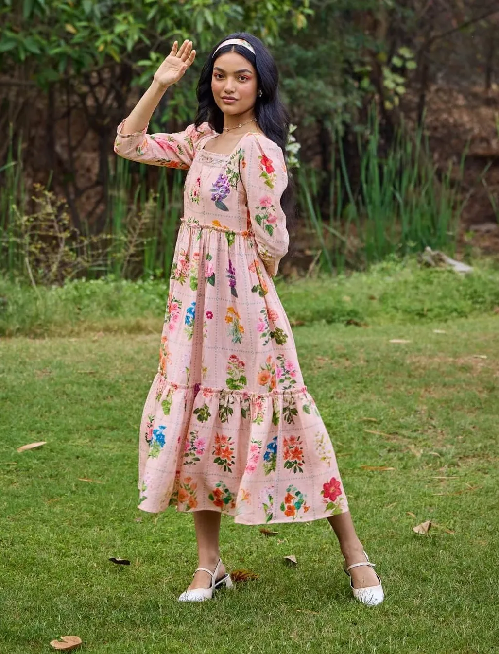 Sansa peach square neck dress