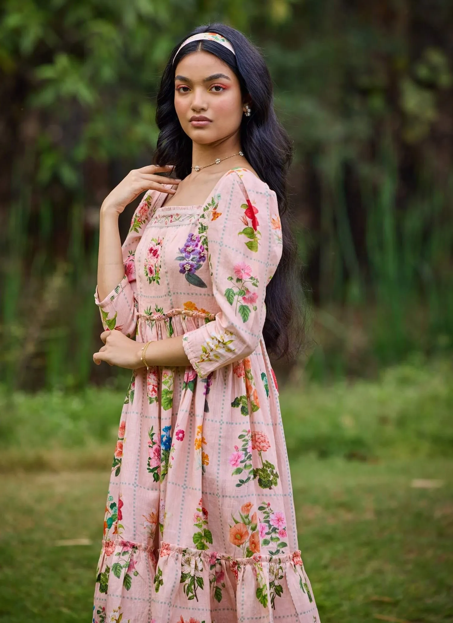 Sansa peach square neck dress