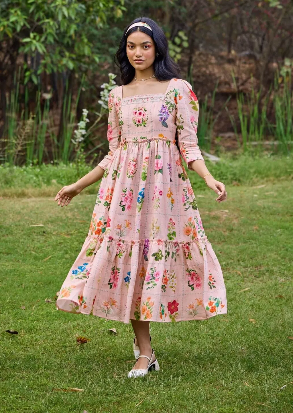 Sansa peach square neck dress