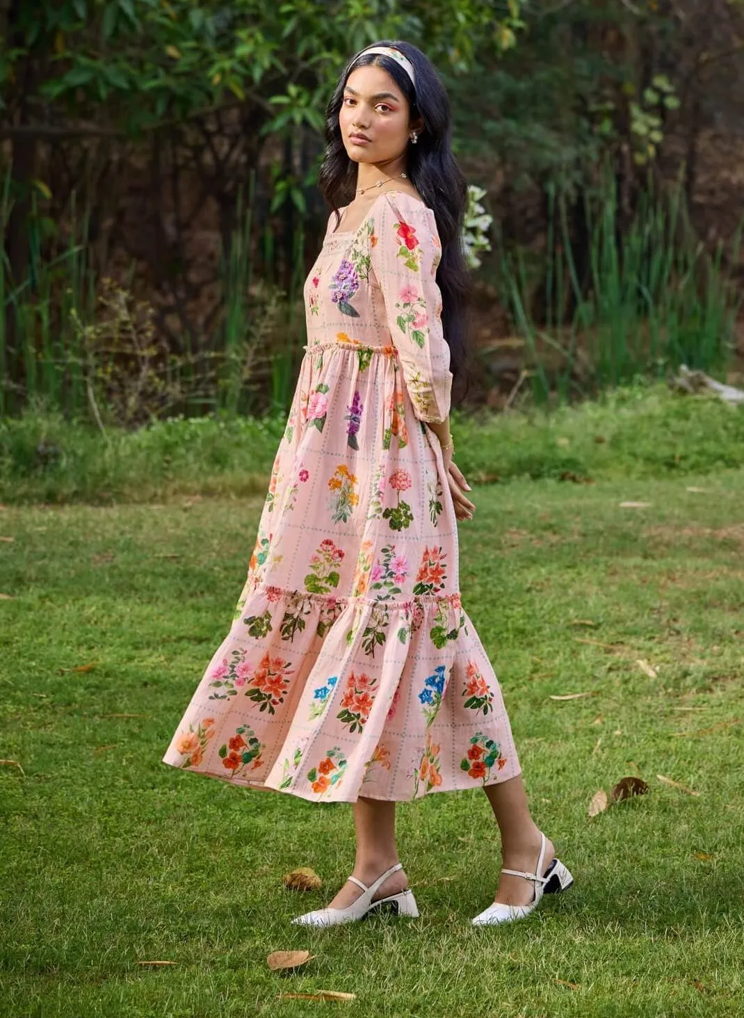 Sansa peach square neck dress