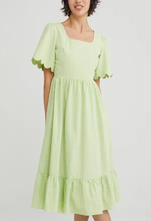 Scallop Sleeve Tiered Midi Dress