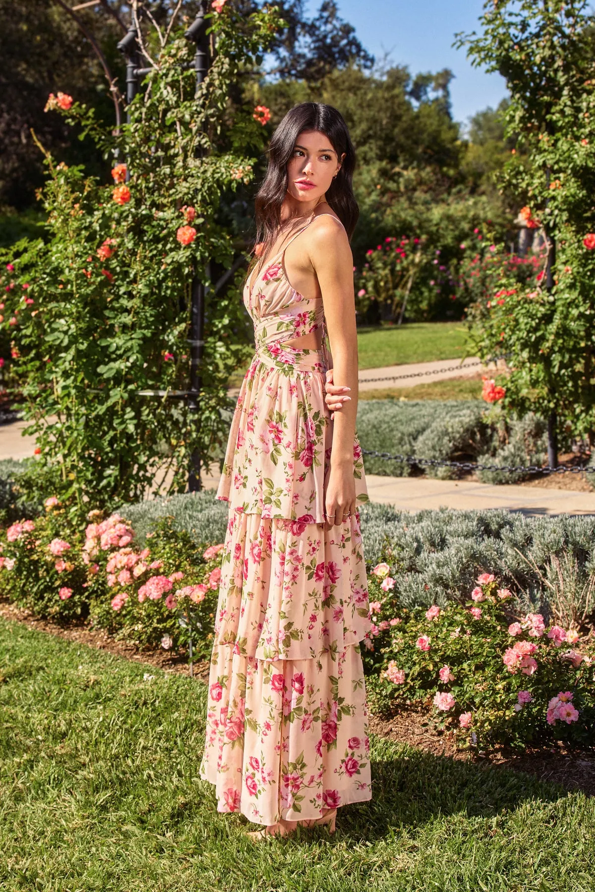 Serina Ruched Ruffle Tiered Maxi Dress