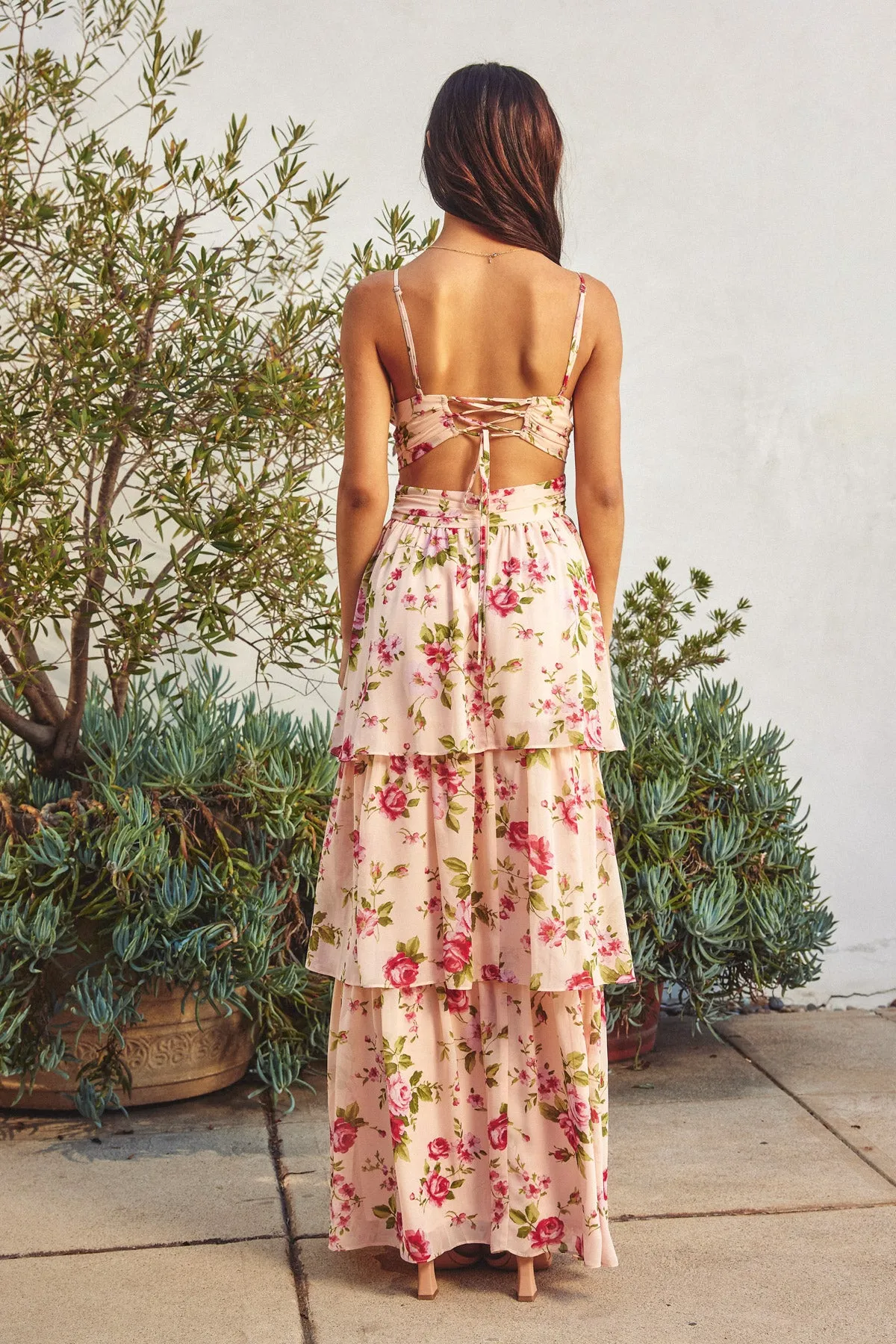 Serina Ruched Ruffle Tiered Maxi Dress