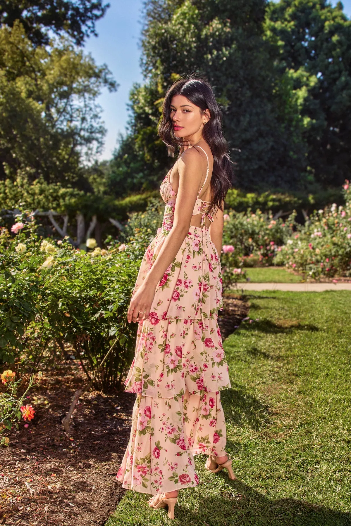 Serina Ruched Ruffle Tiered Maxi Dress