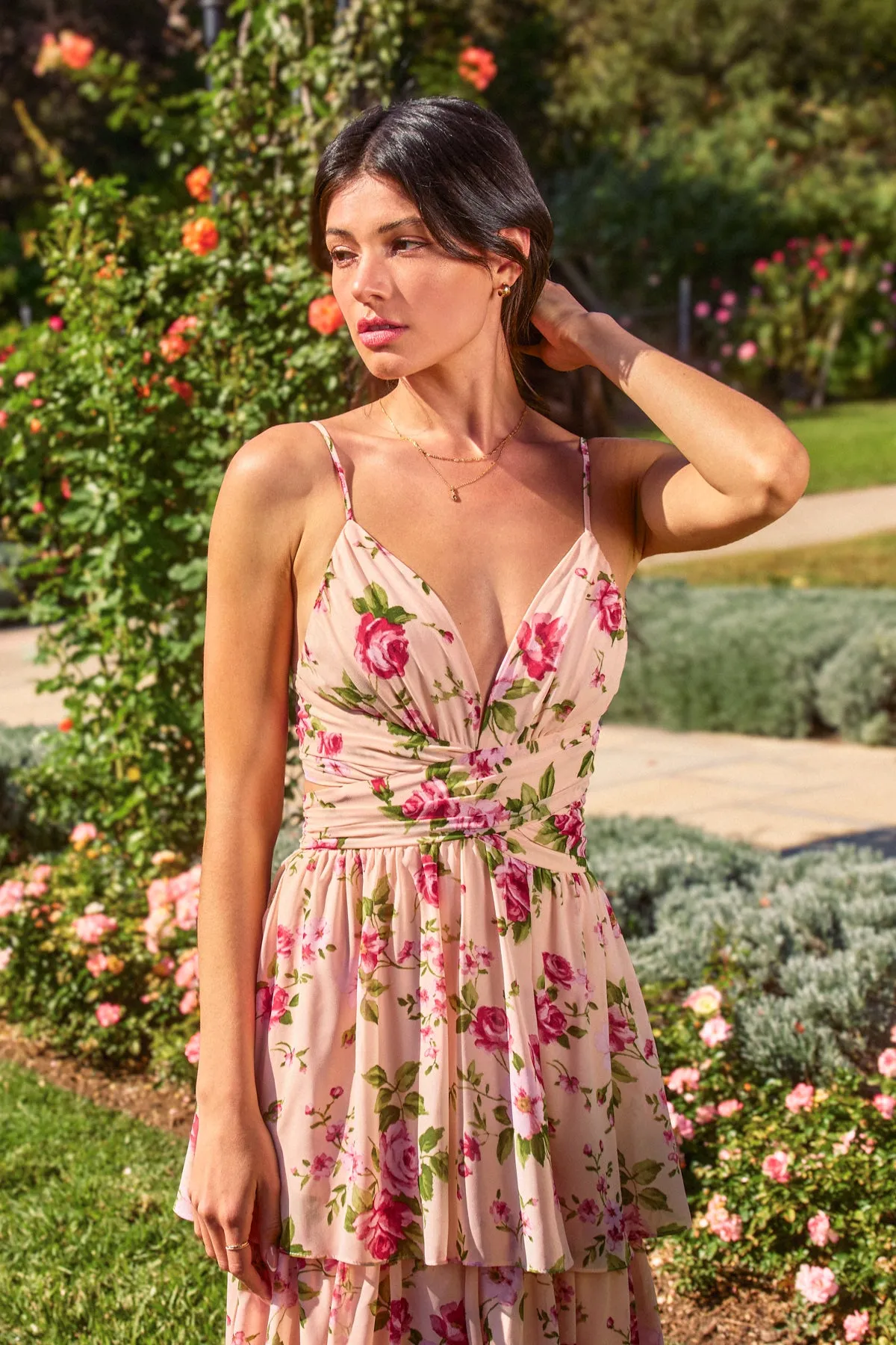 Serina Ruched Ruffle Tiered Maxi Dress