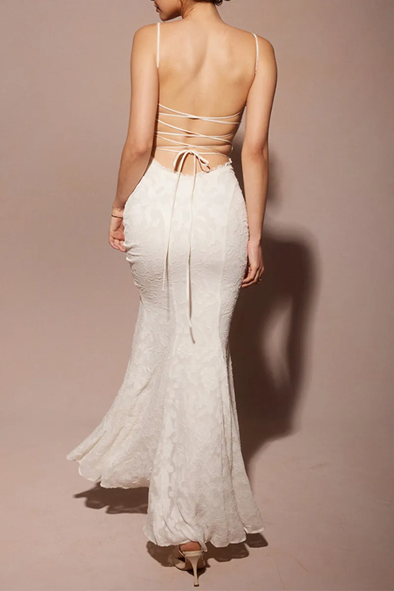 Sexy Backless Strap Design Square Neck Fishtail Dresses