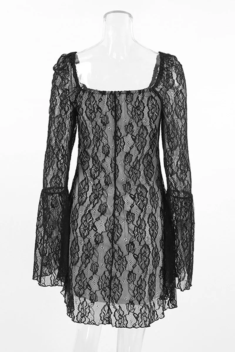Sexy Lace Square Neck Lace Dress Dresses