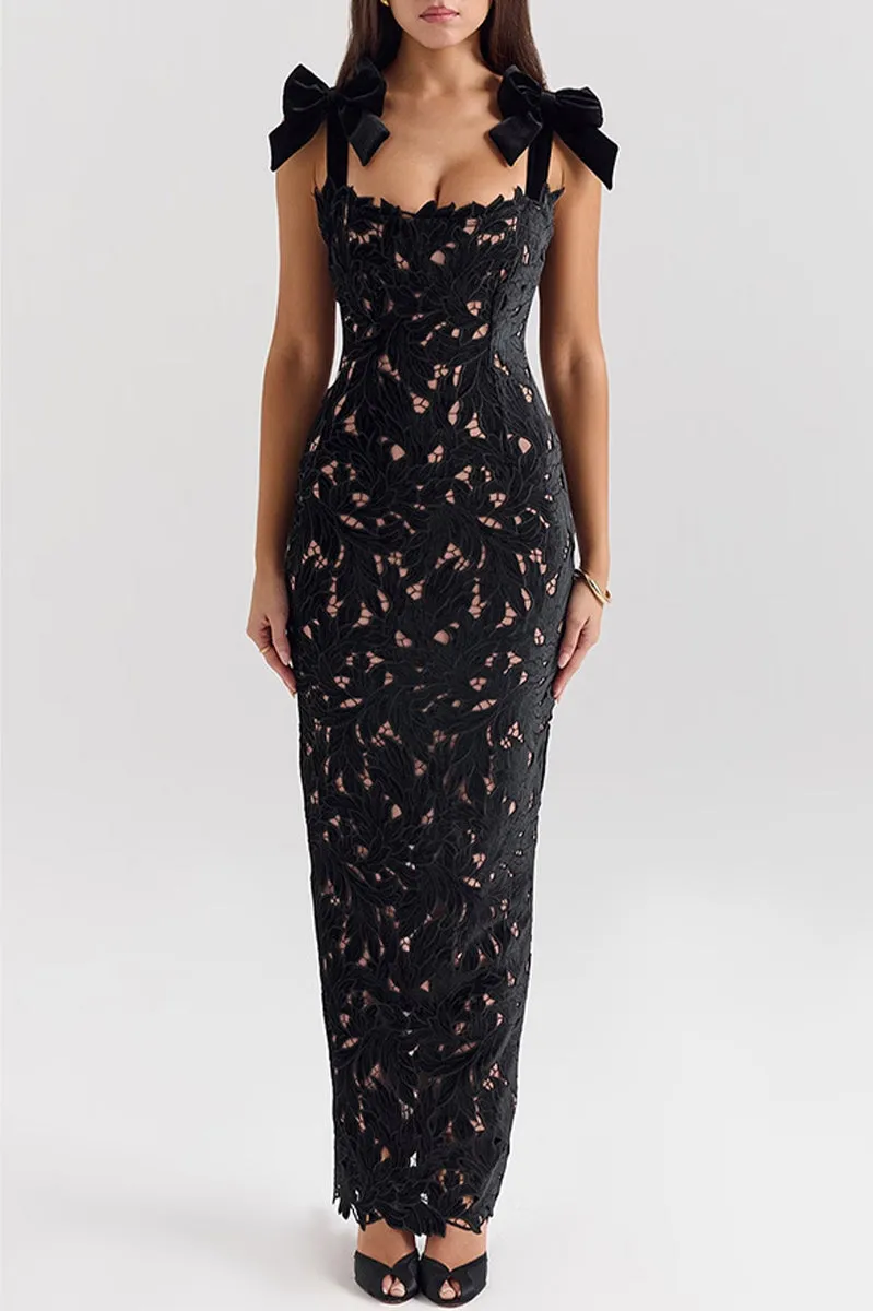 Sexy Solid Color Hollow Out Bow Decor Square Neck One Step Skirt Dresses