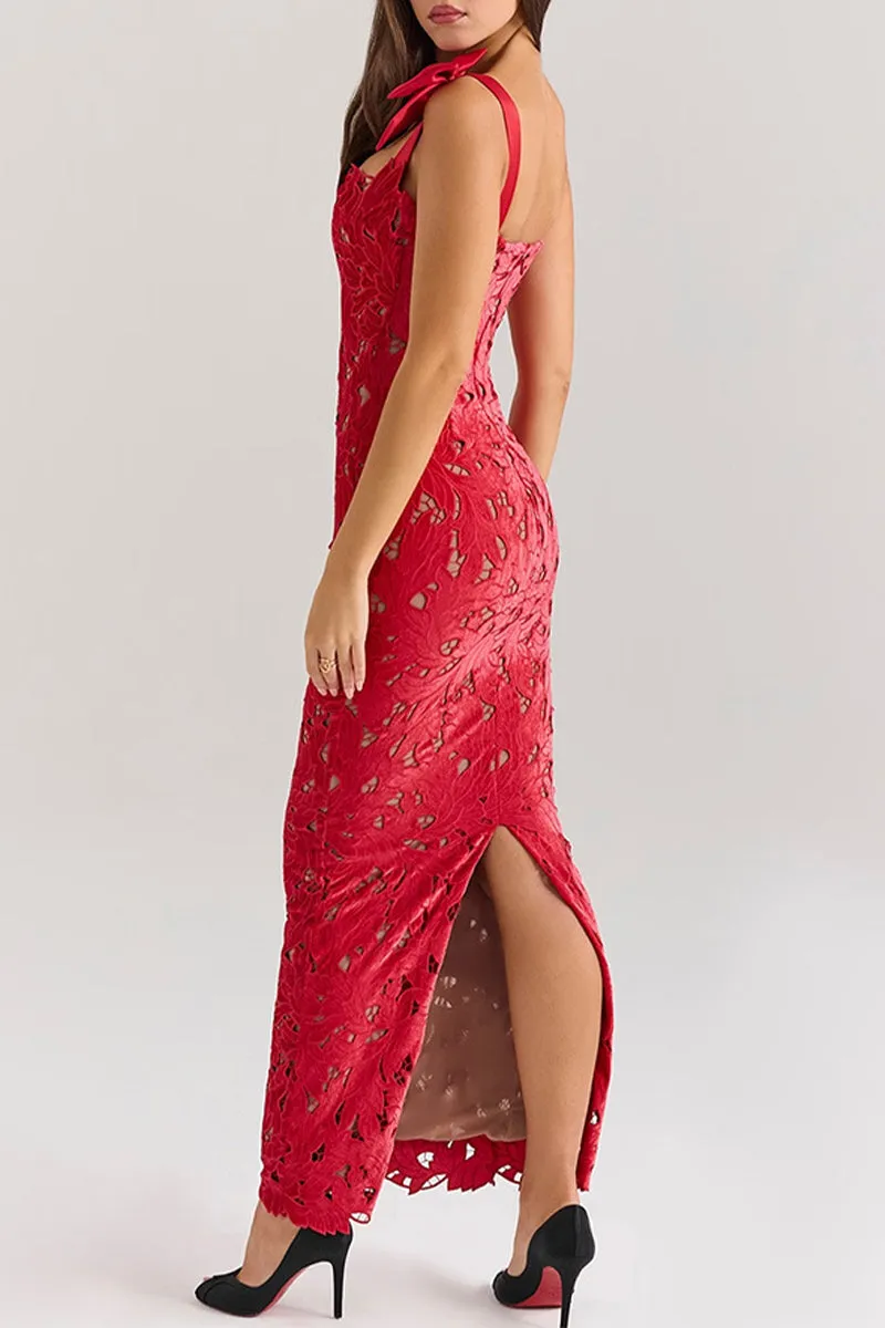 Sexy Solid Color Hollow Out Bow Decor Square Neck One Step Skirt Dresses