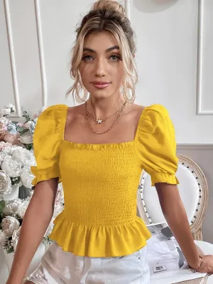 Shirred Puff Sleeve Blouse(Clearance Sale)