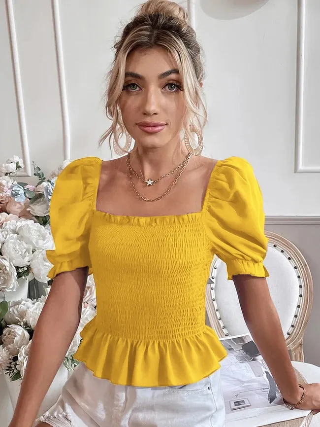 Shirred Puff Sleeve Blouse(Clearance Sale)