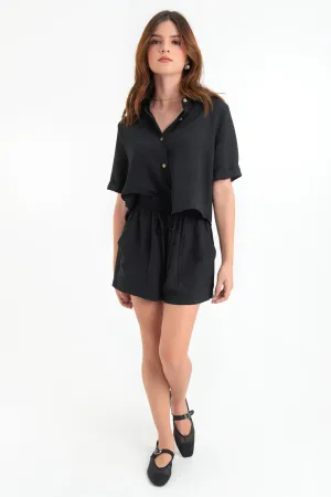Short corto fit fluido cintura alta paperbag