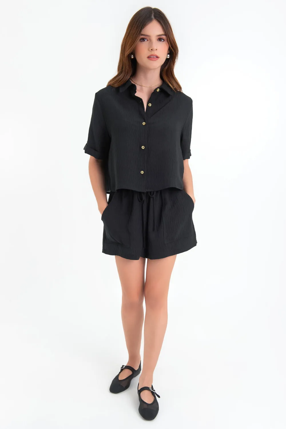 Short corto fit fluido cintura alta paperbag