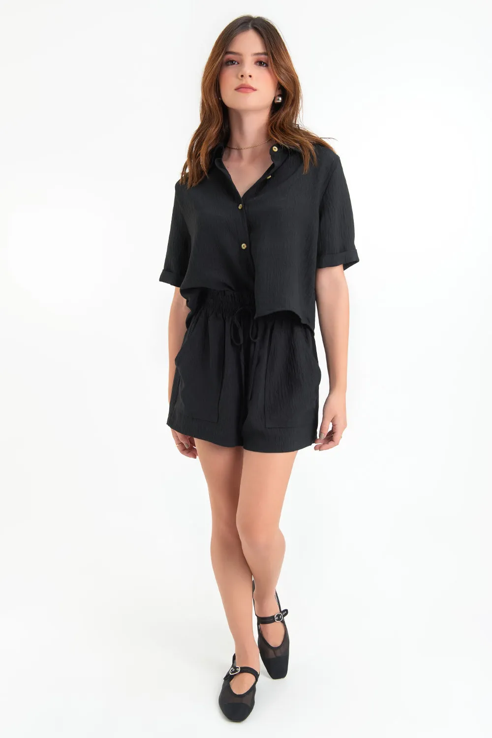 Short corto fit fluido cintura alta paperbag