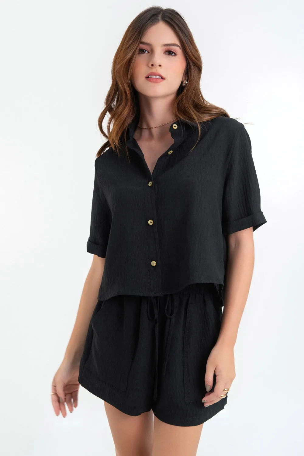 Short corto fit fluido cintura alta paperbag