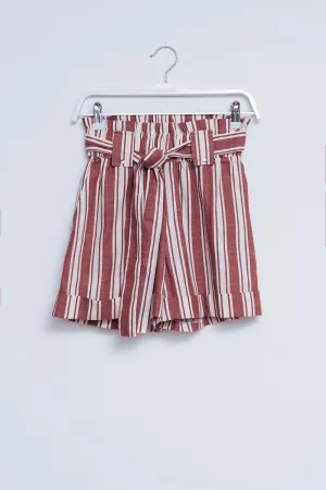 Shorts with paperbag waist in orange