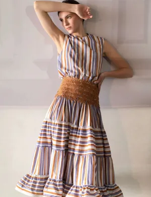 Silvia Tcherassi Cremona Dress Violet Brown Stripes