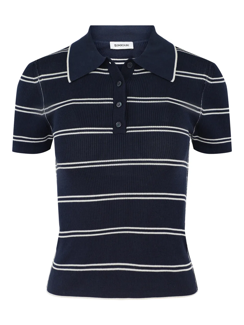 Simkhai Matty Short Sleeve Polo in Midnight Stripe