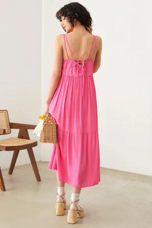 Sleeveless Double Strap Back Tie Tiered Silhouette Dress