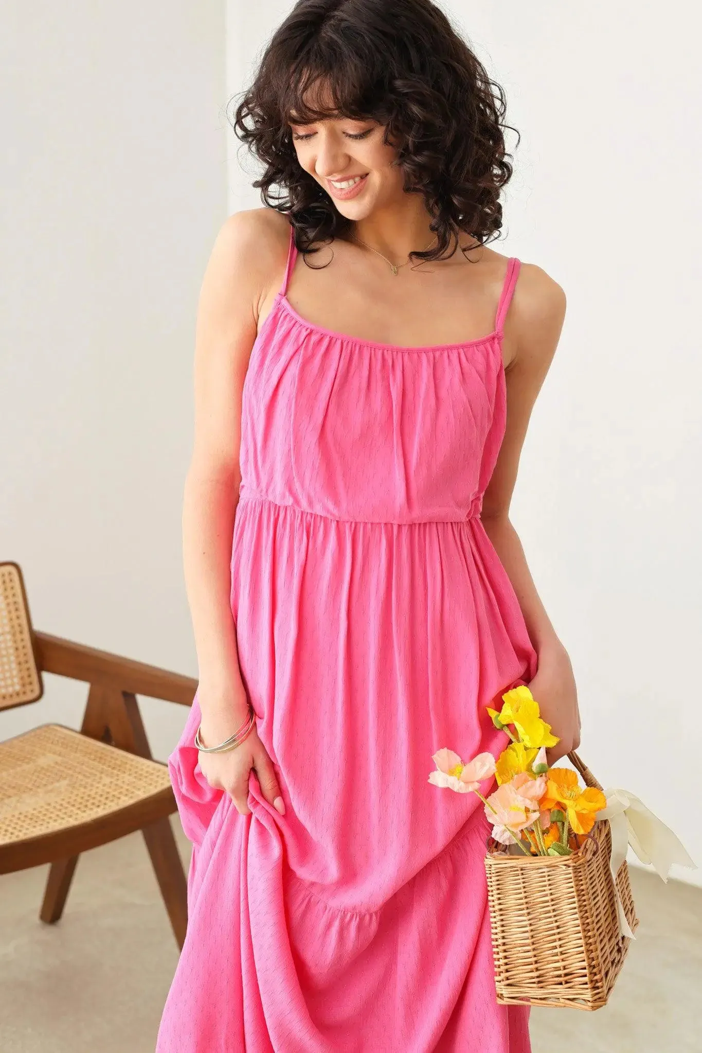 Sleeveless Double Strap Back Tie Tiered Silhouette Dress