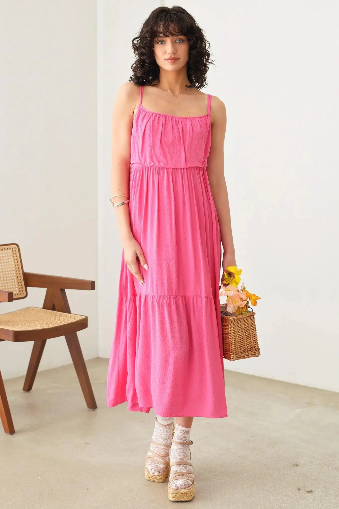 Sleeveless Double Strap Back Tie Tiered Silhouette Dress