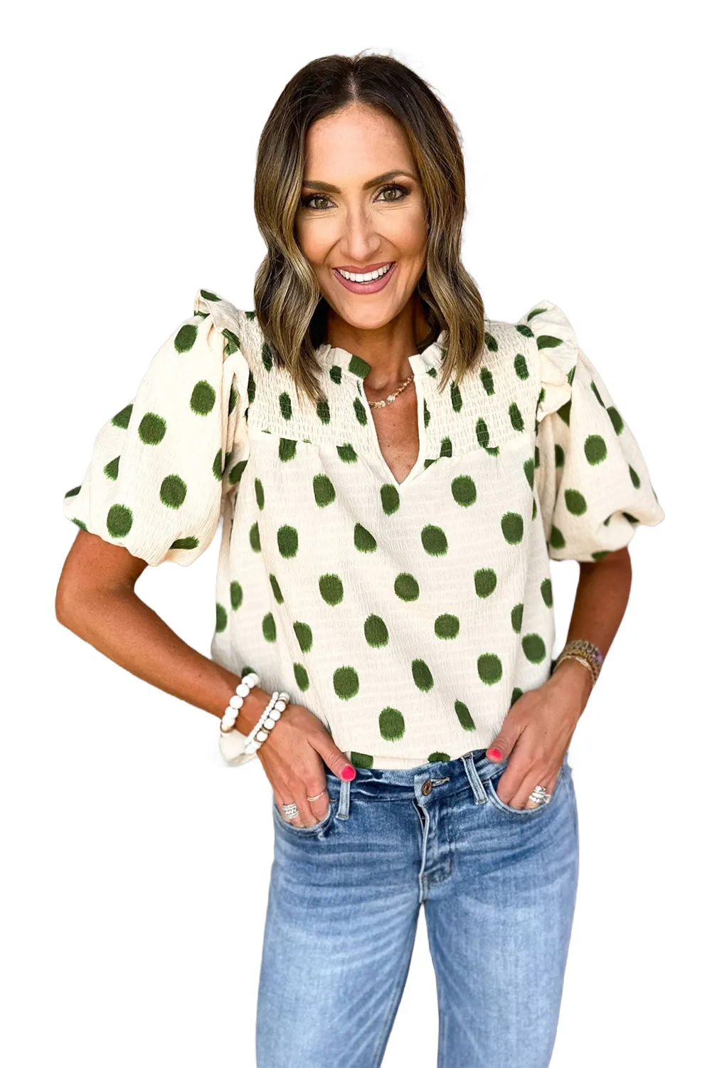 Sloane, Polka Dot Balloon Sleeve Blouse