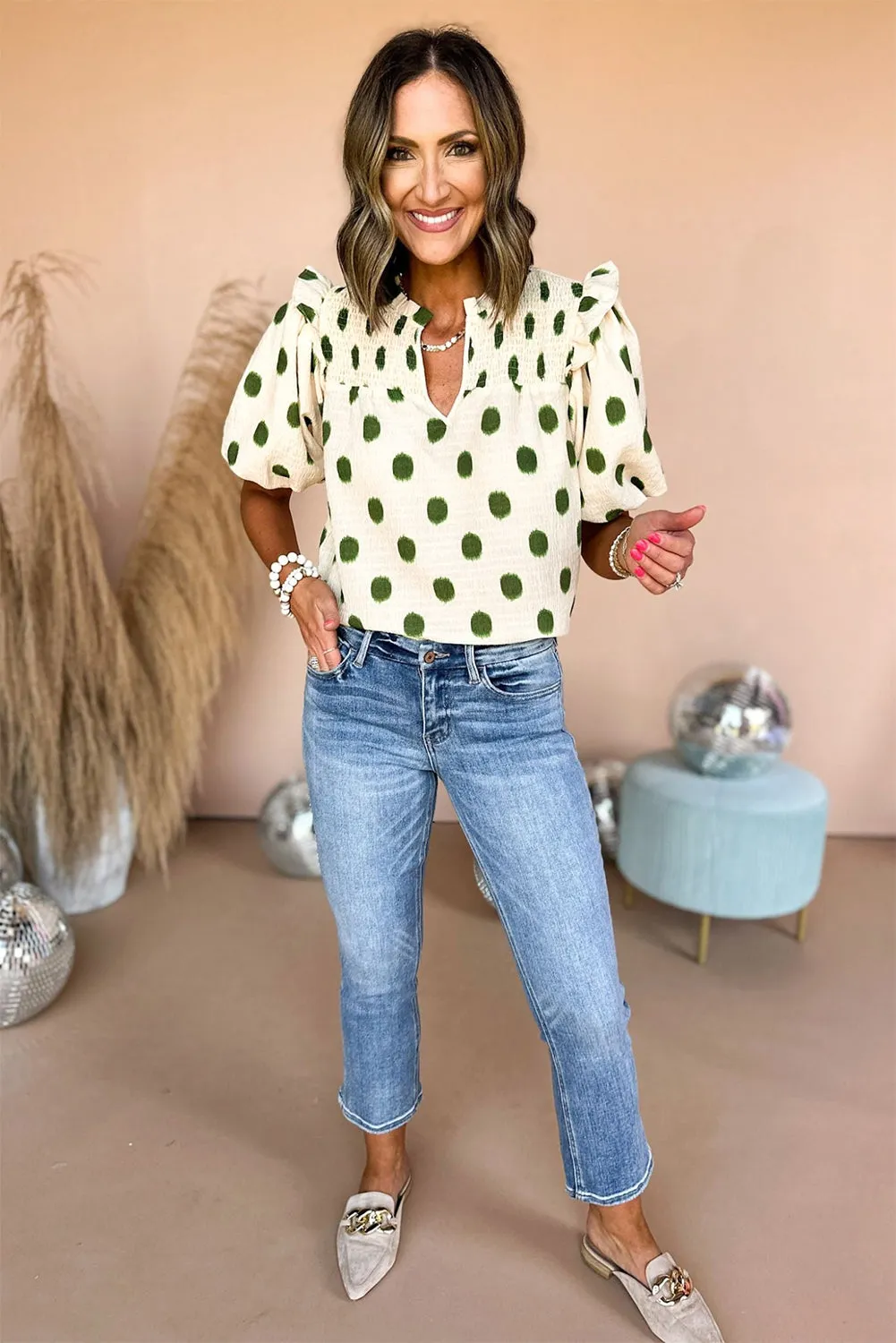 Sloane, Polka Dot Balloon Sleeve Blouse