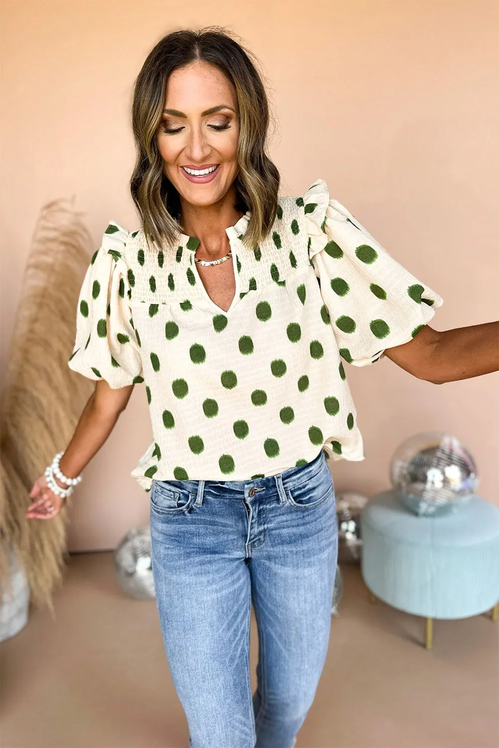 Sloane, Polka Dot Balloon Sleeve Blouse