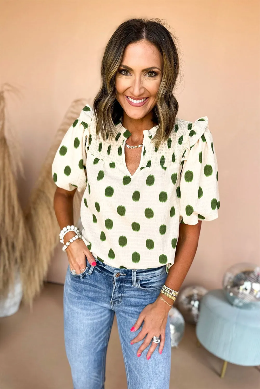Sloane, Polka Dot Balloon Sleeve Blouse